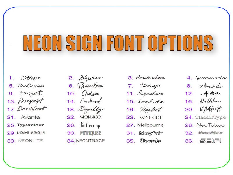 Custom Wall Neon Sign Font Options